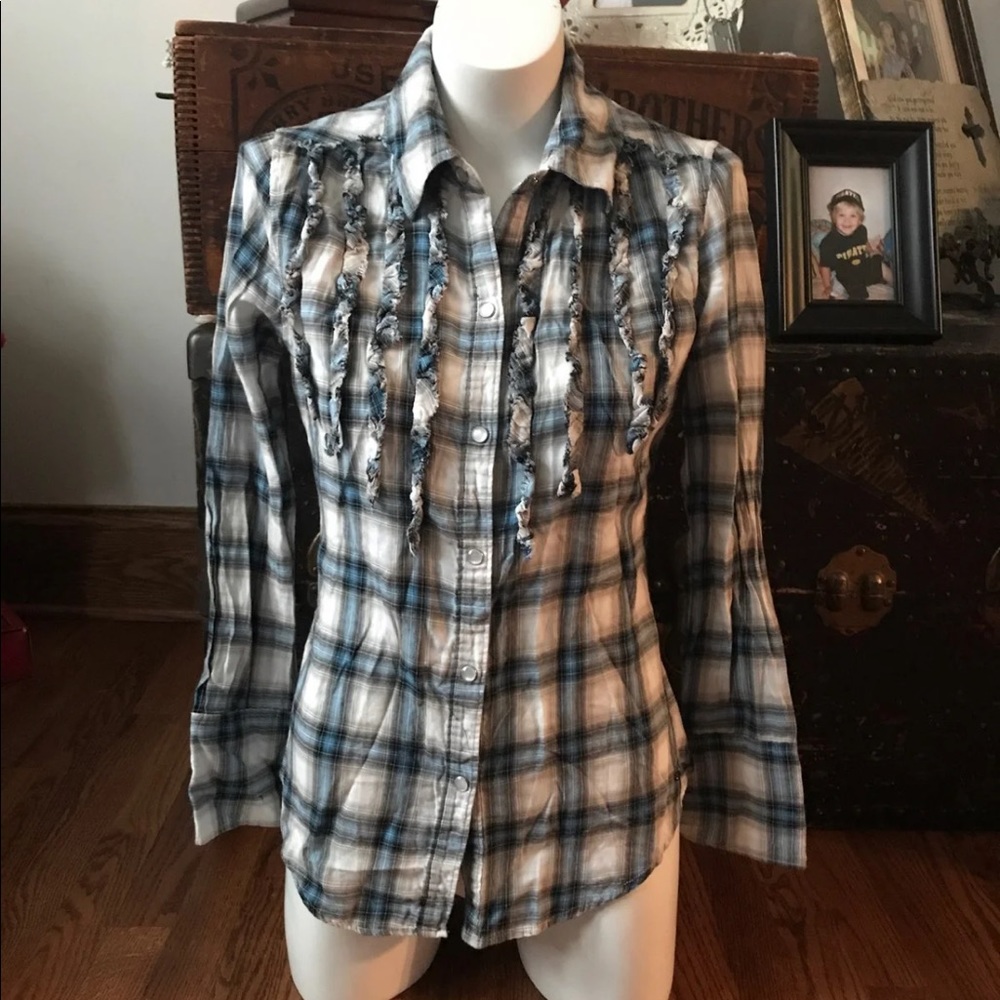 Seven 7 Plaid Button Down Shirt Size Medium